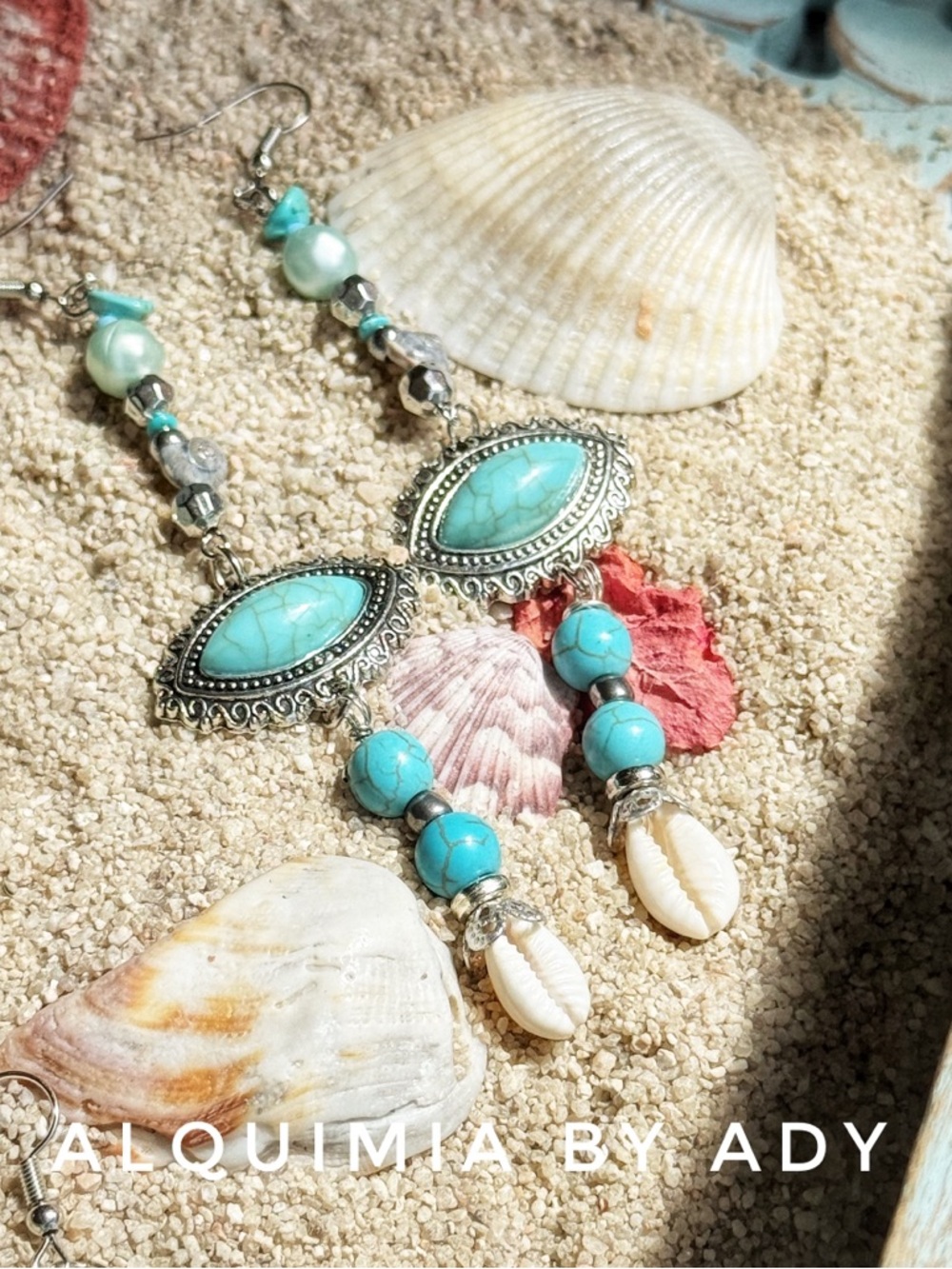 SHOULDER DUSTER + Turquoise Evil’s eye Bead and Shell Dangle Earrings